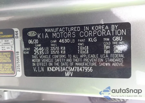 2021 Kia Sportage S z USA, uszkodzony, nr VIN KNDP63AC5M7847956